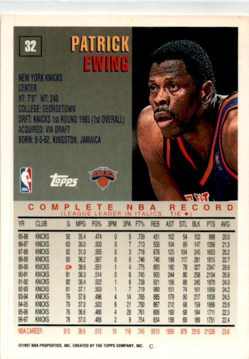 1997-98 Topps #32 Patrick Ewing New York Knicks