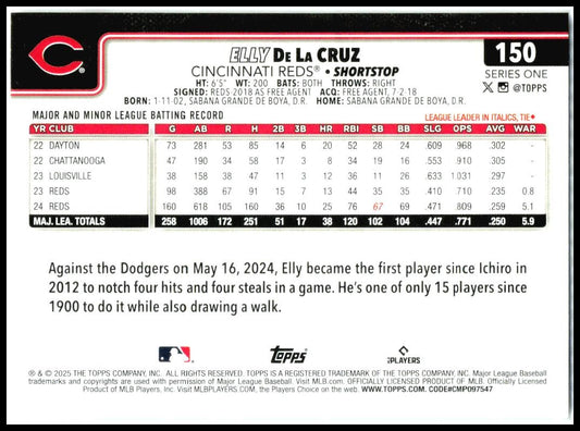 2025 Topps #150 Elly De La Cruz Cincinnati Reds