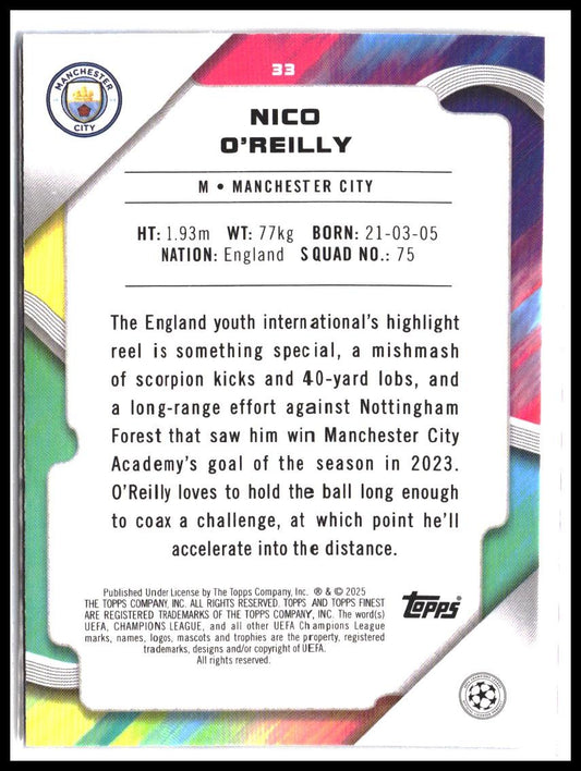 Nico O'Reilly #33 2024-25 Finest UEFA Club Competitions Rookie RC