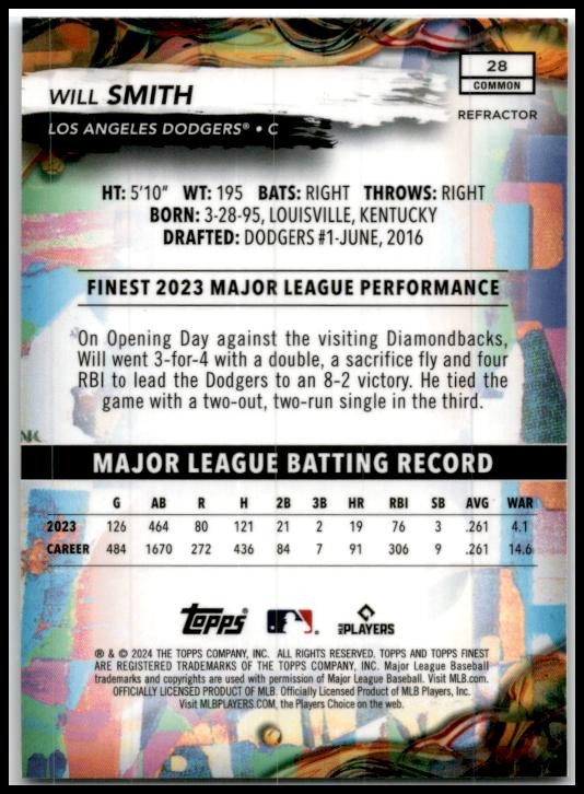 2024 Finest #28 Will Smith Los Angeles Dodgers
