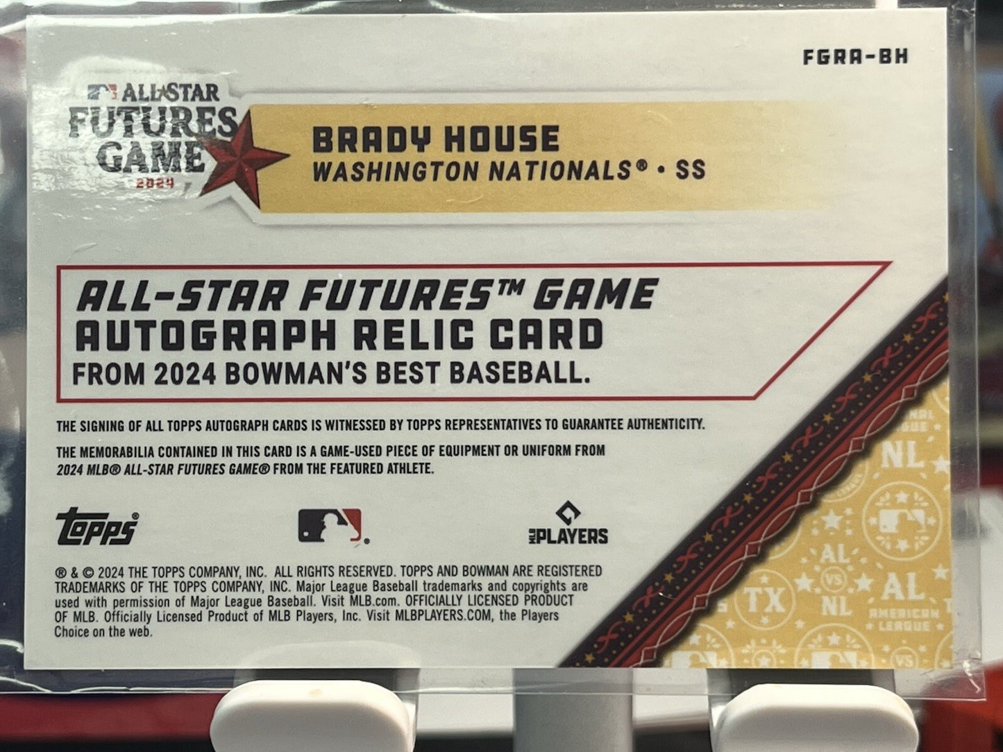 2024 Bowman’s Best MLB AS Futures Game Auto Relic Purple Brady House #/250