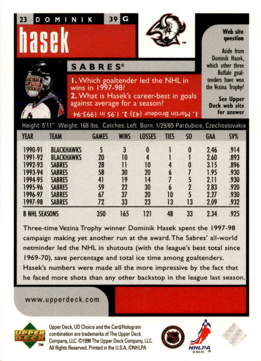 1998-99 UD Choice #23 Dominik Buffalo Sabres
