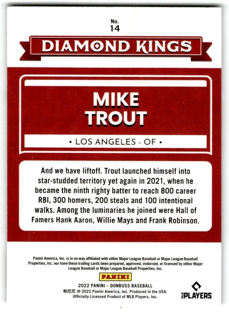 2022 Donruss Diamond Kings Mike Trout Los Angeles Angels #14
