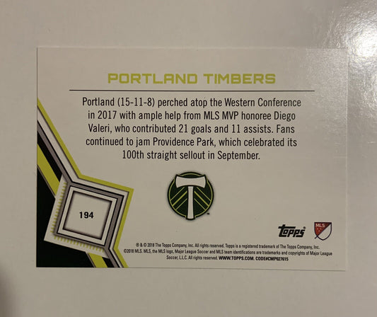 2018 Topps MLS #194 Portland Timbers Team Card
