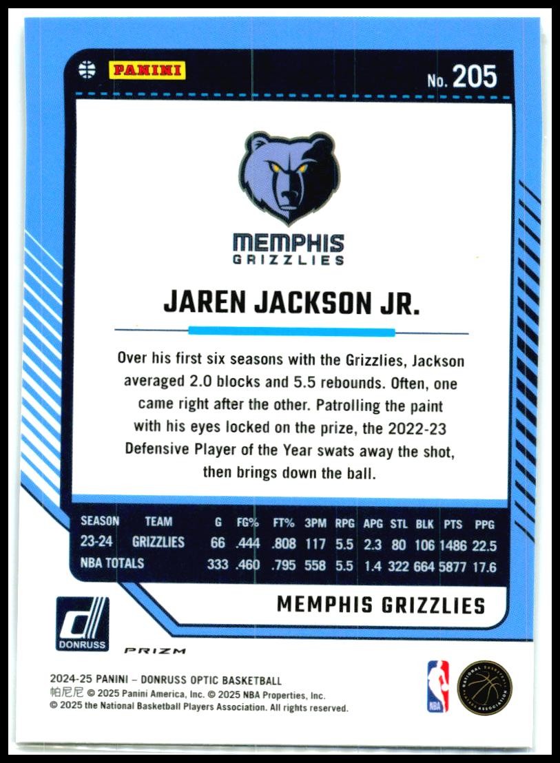 2024-25 Donruss Optic Holo #205 Jaren Jackson Jr. Memphis Grizzlies