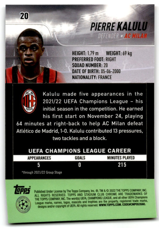 2022 Stadium Club Chrome Pierre Kalulu AC Milan #20