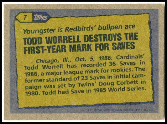 1987 Topps #7 Todd Worrell St. Louis Cardinals