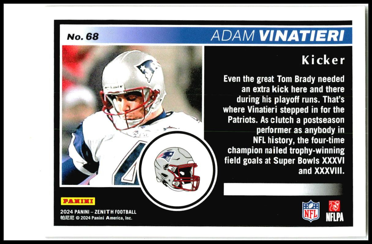 2024 Panini Zenith Red Zone Red #68 Adam Vinatieri #/50 New England Patriots