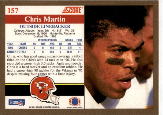 1991 Score #157 Chris Martin Kansas City Chiefs