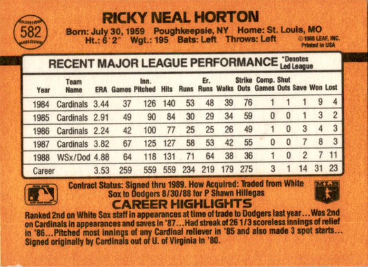 1989 Donruss #582a Ricky Horton Los Angeles Dodgers
