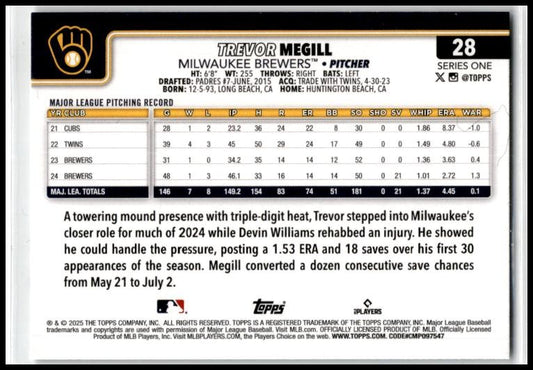 2025 Topps Sandglitter #28 Trevor Megill Milwaukee Brewers