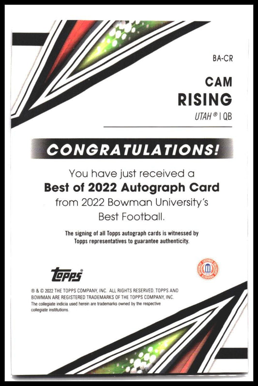 Cam Rising #BA-CR 2022-23 Bowman's Best University Best of 2022 Autographs