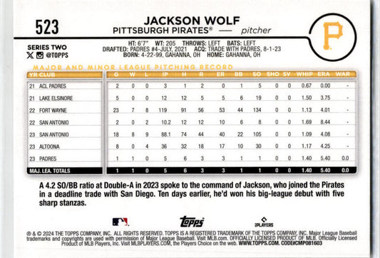 2024 Topps Holiday #523 Jackson Wolf Pittsburgh Pirates