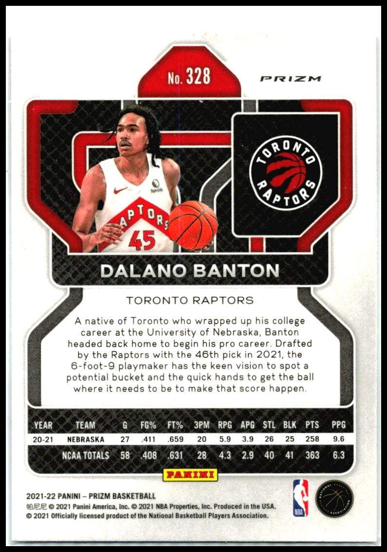 2021-22 Panini Prizm Red White and Blue #328 Dalano Banton RC Toronto Raptors