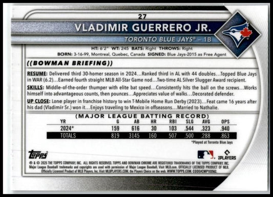 2025 Bowman Chrome Mojo #27 Vladimir Guerrero Jr. Toronto Blue Jays