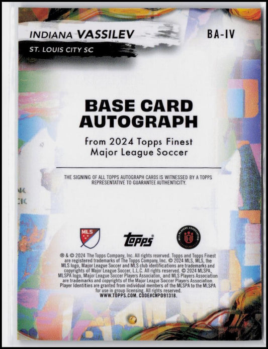 2024 Finest MLS #BA-IV Indiana Vassilev Base Autograph Neon Green Refractor #/99