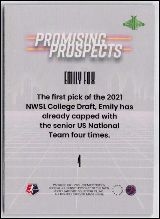 2021 Parkside NWSL Premier Edition #4 Emily Fox Promising Prospects Blue