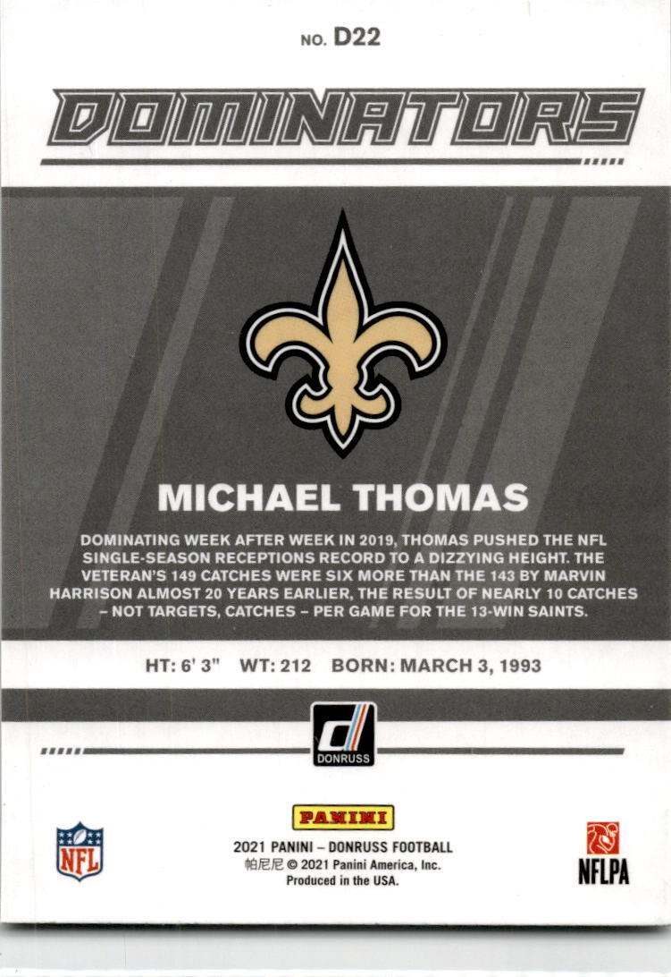 2021 Donruss Dominators #D22 Michael Thomas New Orleans Saints