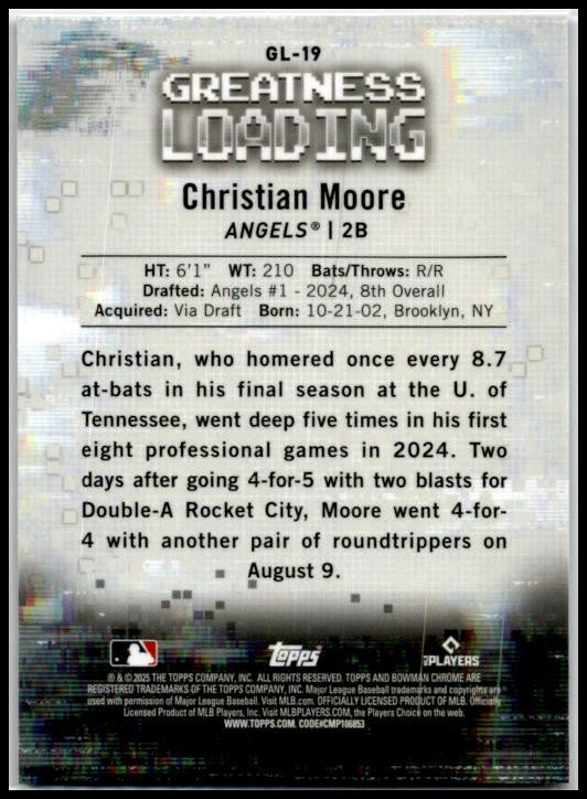 2025 Bowman Greatness Loading #GL-19 Christian Moore Angels