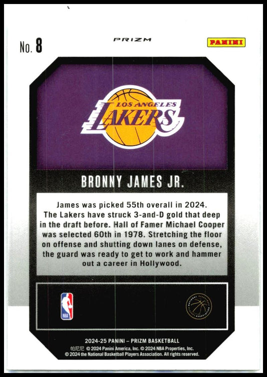 2024-25 Panini Prizm Emergent Prizms Silver #8 Bronny James Jr. Lakers