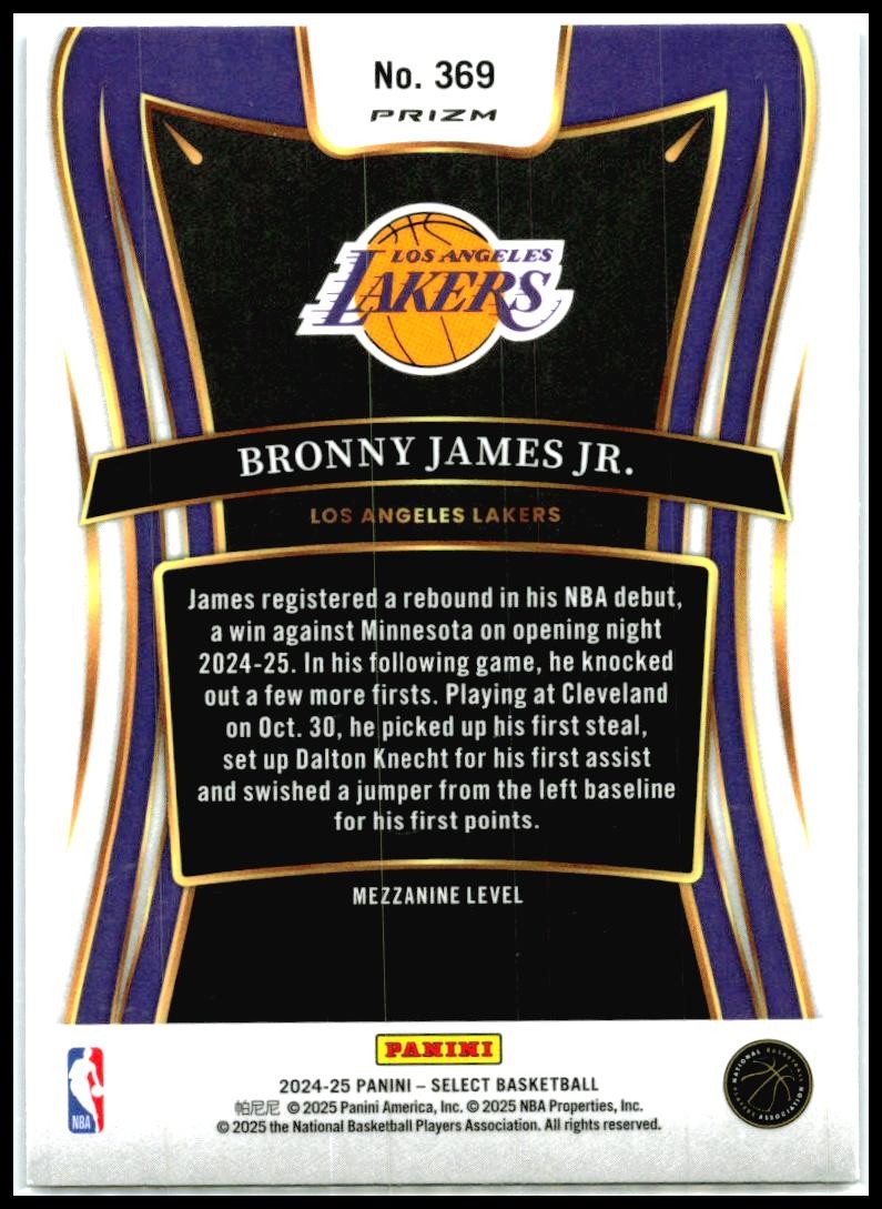 2024-25 Select Blue Ice #396 Bronny James JR Lakers