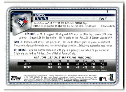 2020 Bowman Gold Parallel Cavan Biggio 32/50 Toronto Blue Jays #8