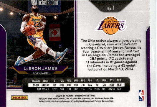 2020-21 Prizm #1 LeBron James LA Lakers