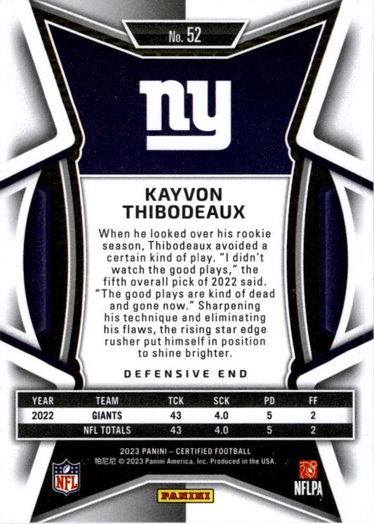 2023 Panini Certified Blue Mirror #52 Kayvon Thibodeaux /75 New York Giants