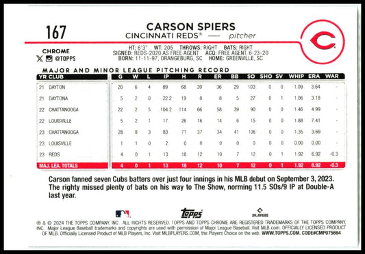 2024 Topps Raywave #365 Carson Spiers Rookie Cincinnati Reds