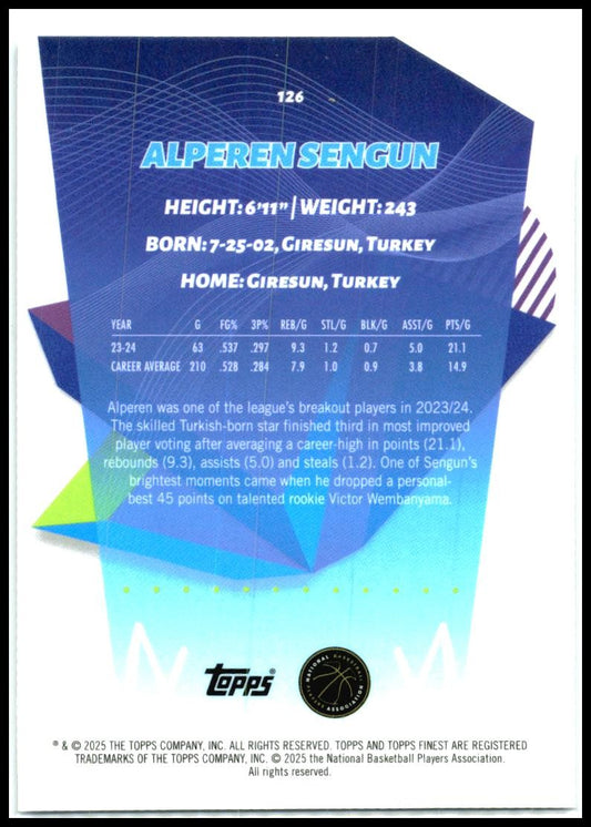 2024/25 Topps Finest Diie Cut /35 #126 ALperen Sengun