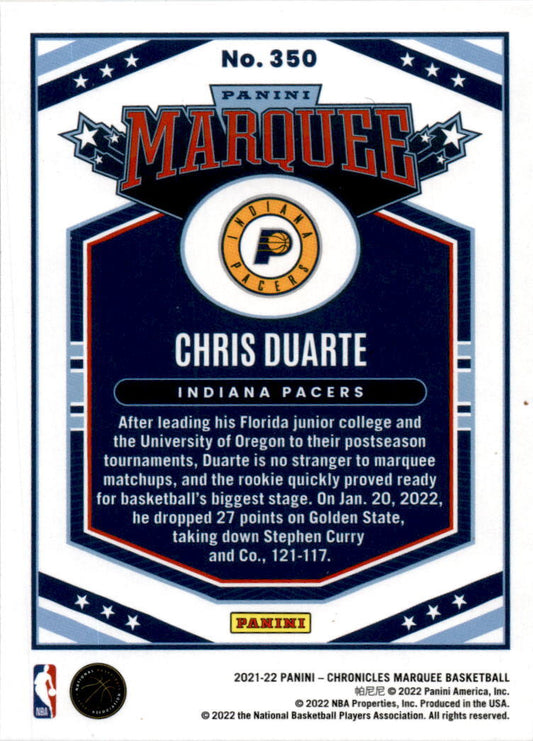 2021 Panini Chronicles Marquee #350 Chris Duarte Indiana Pacers