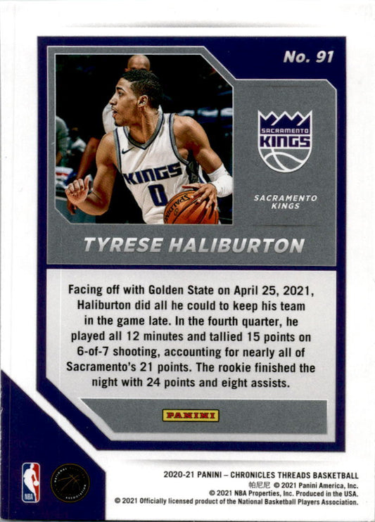 2020-21 Panini Chronicles #91 Tyrese Haliburton Rookie Sacramento Kings