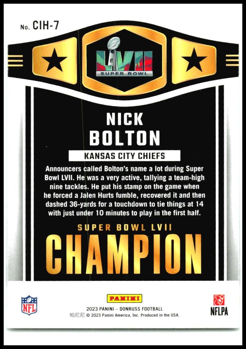 2023 Donruss Champ is Here #CIH-7 Nick Bolton Kansas City Chiefs