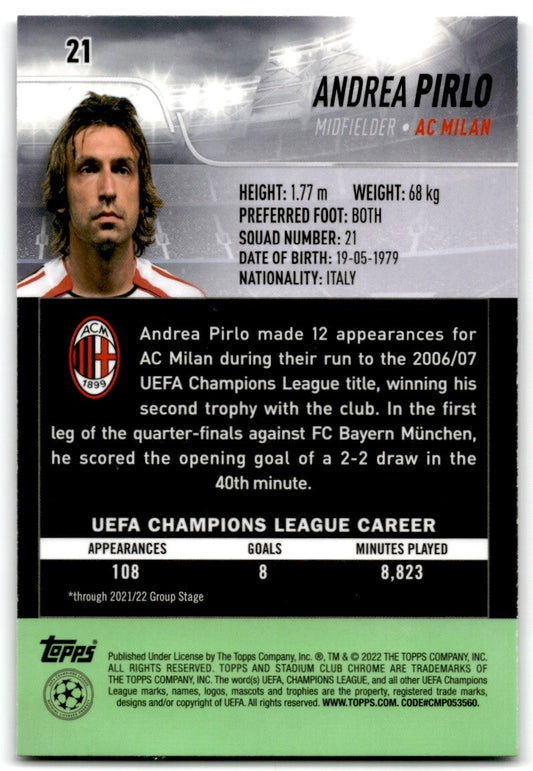 2022 Stadium Club Chrome Blue Prism Refractor Andrea Pirlo AC Milan #21