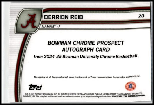 2024-25 Bowman University Chrome Silver Shimmer #20 Derrion Reid Auto Tide