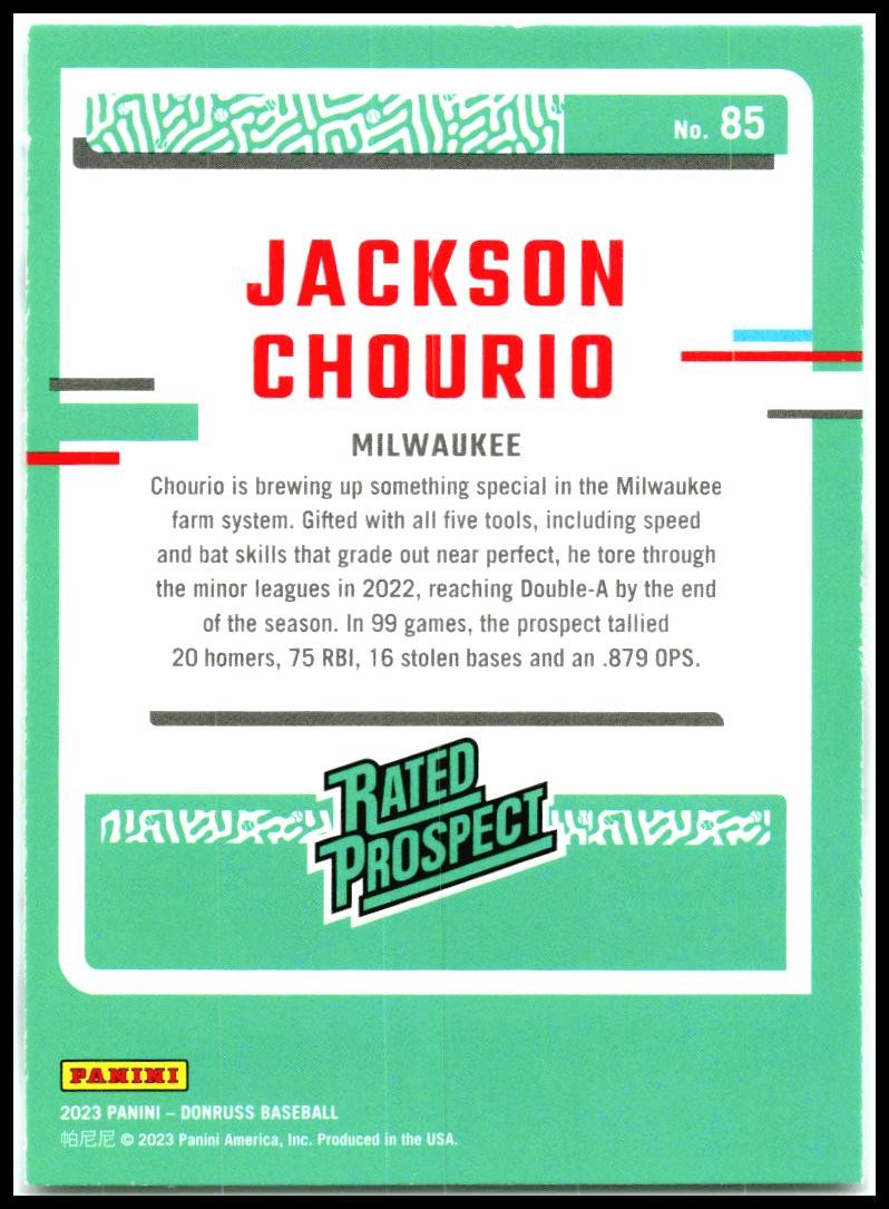 2023 Donruss #85 Jackson Chourio Milwaukee Brewers