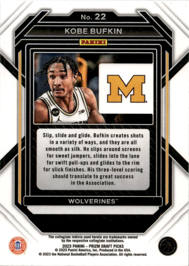 2023 Panini Prizm Draft Picks #22 Kobe Bufkin Michigan Wolverines