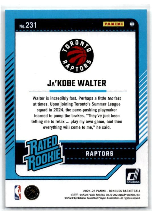 2024-25 Donruss Press Proof #231 Ja'Kobe Walter Rookie Toronto Raptors