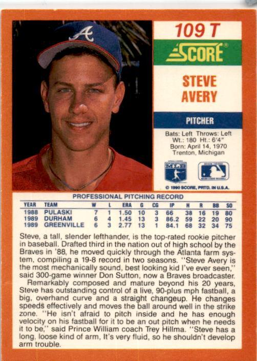 1990 Score Rookie & Traded #109T Steve Avery Atlanta Braves