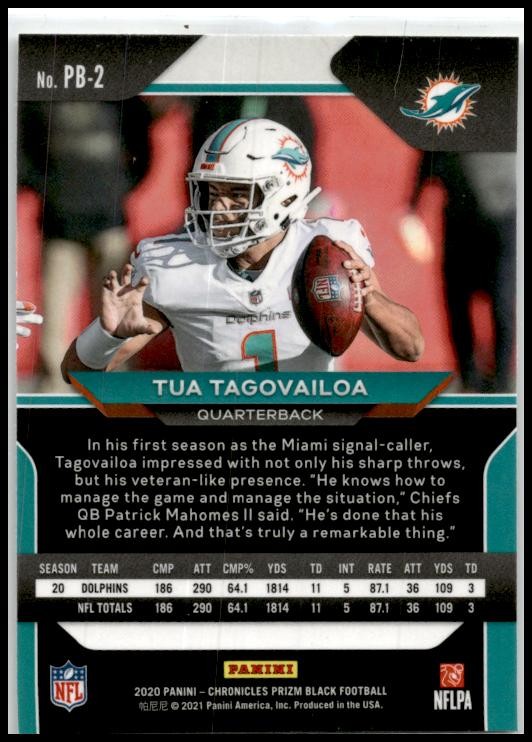 2020 Panini Chronicles Prizm Black #PB-2 Tua Tagovailoa Miami Dolphins