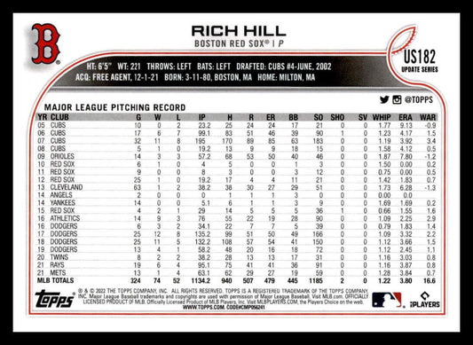 2022 Topps Update #US182 Rich Hill