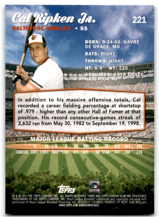 2017 Stadium Club Gold Foil Cal Ripken Jr. Baltimore Orioles #221