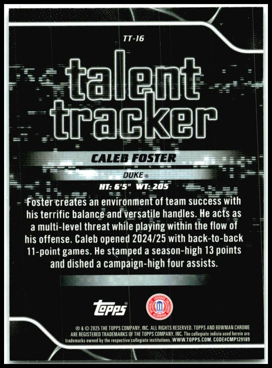2025-26 Bowman Chrome talent tracker #TT-16 Caleb Foster Duke