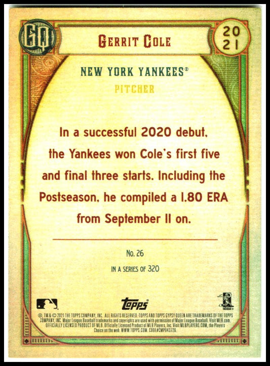 2021 Topps Gypsy Queen #26 Gerrit Cole New York Yankees