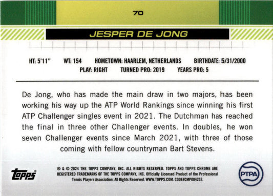 2024 Topps Chrome Tennis #70 Jesper De Jong
