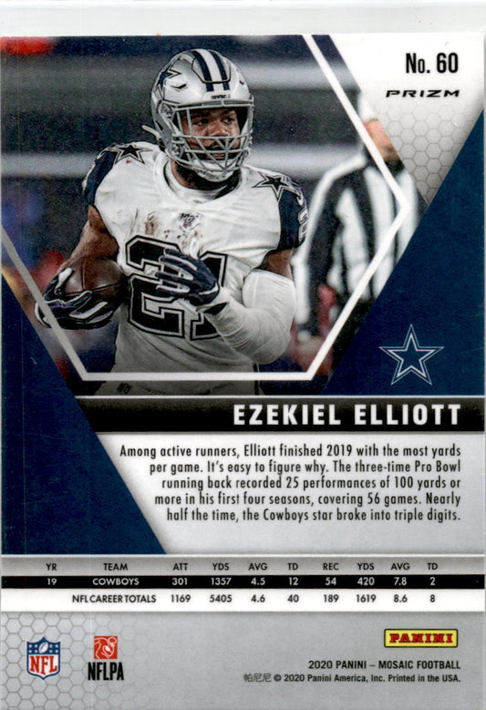 2020 Panini Mosaic Green Prizm #60 Ezekiel Elliott Dallas Cowboys