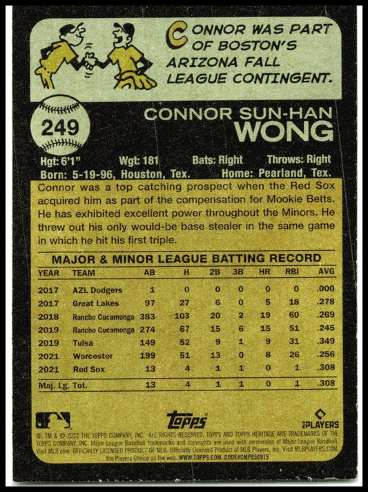 2022 Topps Heritage #249 Connor Wong Rookie Boston Red Sox