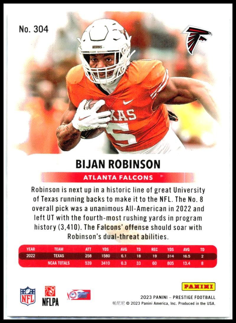2023 Panini Prestige #304 Bijan Robinson Rookie Atlanta Falcons