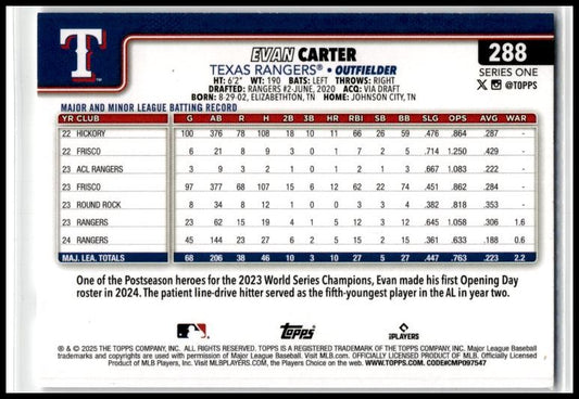 2025 Topps #288 Evan Carter Texas Rangers