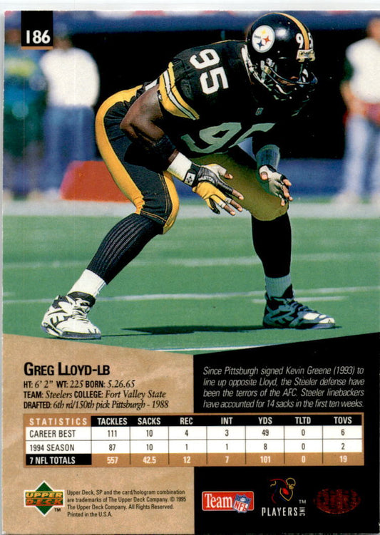 1995 SP #186 Greg Lloyd Pittsburgh Steelers